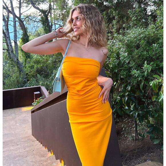 ZARA Blogger Fave Strapless Tangerine Midi Dress NWT Size M - Picture 6 of 16